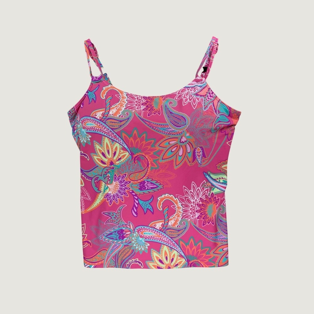 Sunsets Tankini Top Womens 38E 36F 34G Pink Paisley Floral Underwire Excellent